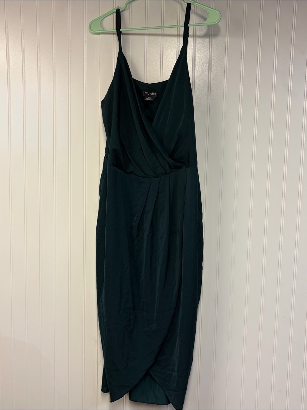 City Chic Deep Teal Green Faux Wrap Midi Dress - Sleeveless V-Neck S/16